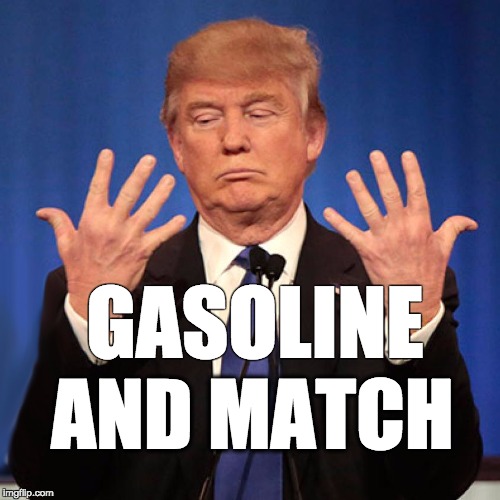 gasoline and match | GASOLINE; AND MATCH | image tagged in trump,donaldtrump | made w/ Imgflip meme maker