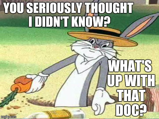 YOU SERIOUSLY THOUGHT I DIDN'T KNOW? WHAT'S UP WITH THAT DOC? | made w/ Imgflip meme maker