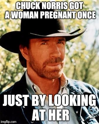 Chuck Norris Meme | CHUCK NORRIS GOT A WOMAN PREGNANT ONCE; JUST BY LOOKING AT HER | image tagged in memes,chuck norris | made w/ Imgflip meme maker