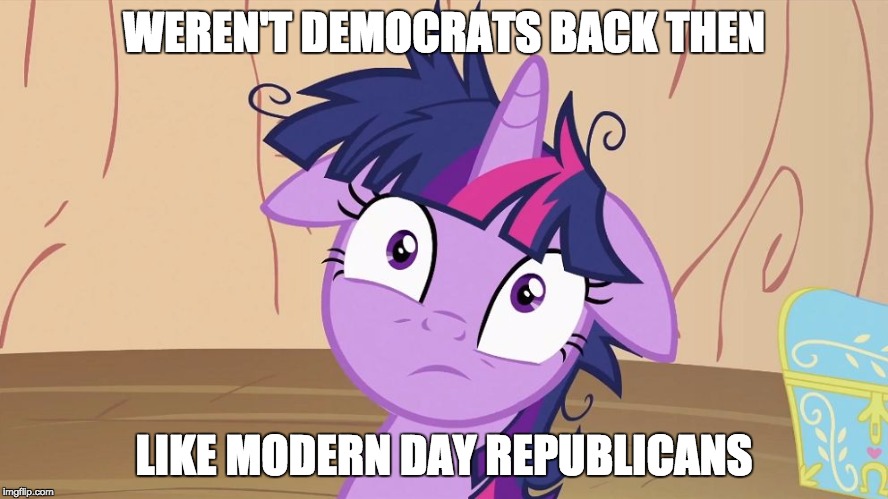 Messy Twilight Sparkle | WEREN'T DEMOCRATS BACK THEN LIKE MODERN DAY REPUBLICANS | image tagged in messy twilight sparkle | made w/ Imgflip meme maker