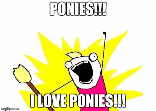 Ponies i love poinies
 | PONIES!!! I LOVE PONIES!!! | image tagged in memes,x all the y,ponies | made w/ Imgflip meme maker