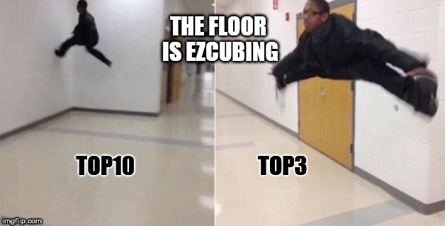 The floor is | THE FLOOR IS EZCUBING; TOP10                             TOP3 | image tagged in the floor is | made w/ Imgflip meme maker