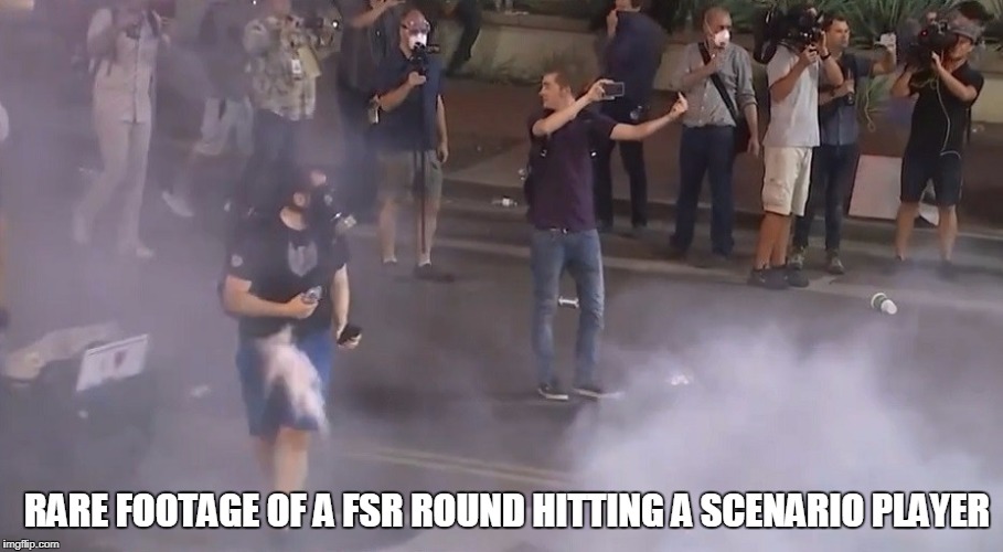 Rare footage of a FSR round hitting a scenario player | RARE FOOTAGE OF A FSR ROUND HITTING A SCENARIO PLAYER | image tagged in paintball | made w/ Imgflip meme maker