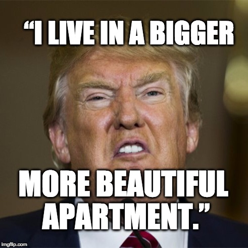 I live in a bigger more beautiful apartment | “I LIVE IN A BIGGER; MORE BEAUTIFUL APARTMENT.” | image tagged in trump,donaldtrump,maga,usa | made w/ Imgflip meme maker