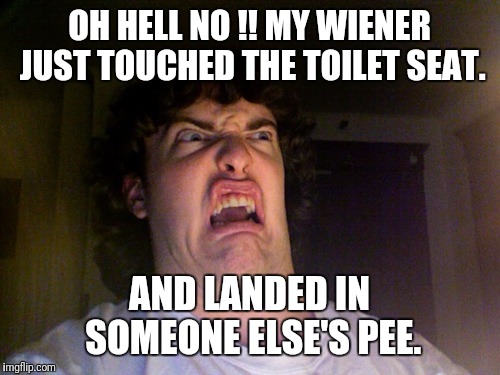 Oh No | OH HELL NO !! MY WIENER JUST TOUCHED THE TOILET SEAT. AND LANDED IN SOMEONE ELSE'S PEE. | image tagged in memes,oh no | made w/ Imgflip meme maker