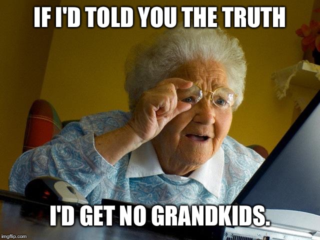 Grandma Finds The Internet Meme | IF I'D TOLD YOU THE TRUTH I'D GET NO GRANDKIDS. | image tagged in memes,grandma finds the internet | made w/ Imgflip meme maker