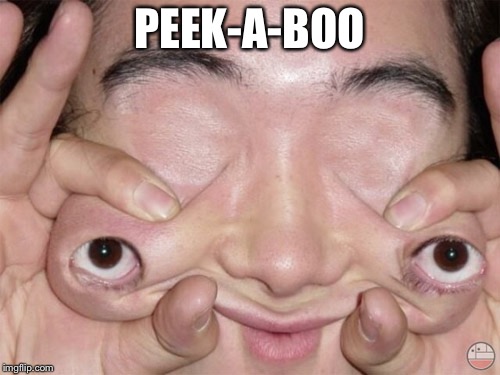 PEEK-A-BOO | image tagged in peek-a-boo,peekaboo,i see you,funny memes | made w/ Imgflip meme maker