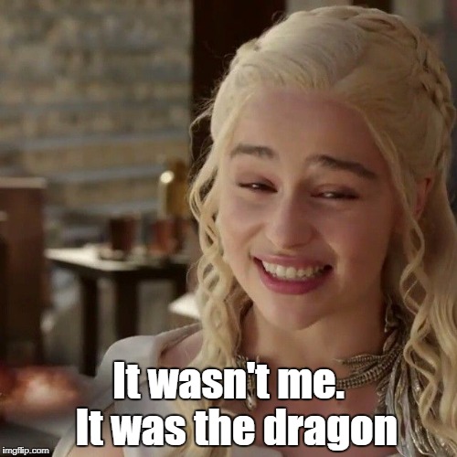 It wasn't me.  It was the dragon | image tagged in daenerys targaryen | made w/ Imgflip meme maker