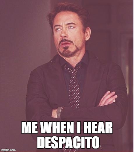 Face You Make Robert Downey Jr | ME WHEN I HEAR DESPACITO | image tagged in memes,face you make robert downey jr | made w/ Imgflip meme maker