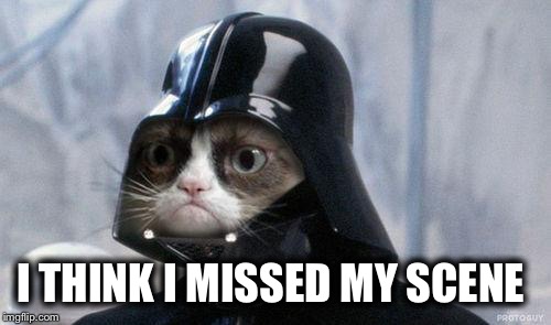 Go Where No Grumpy Cat Has Gone Before  | I THINK I MISSED MY SCENE | image tagged in memes,grumpy cat star wars,grumpy cat,very grumpy cat | made w/ Imgflip meme maker