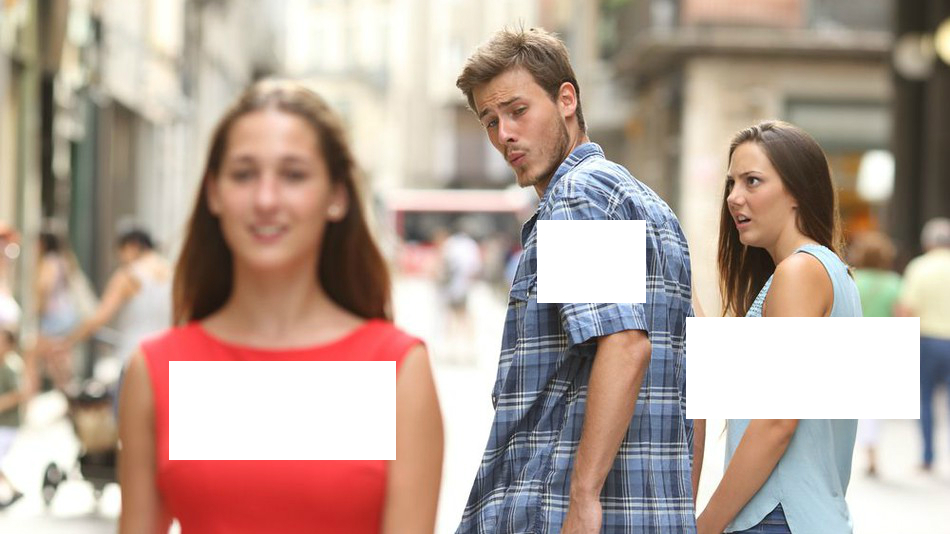 High Quality man looking at other woman Blank Meme Template. man looking at...