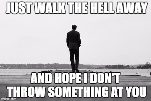 Walk away | JUST WALK THE HELL AWAY; AND HOPE I DON'T THROW SOMETHING AT YOU | image tagged in walk away | made w/ Imgflip meme maker