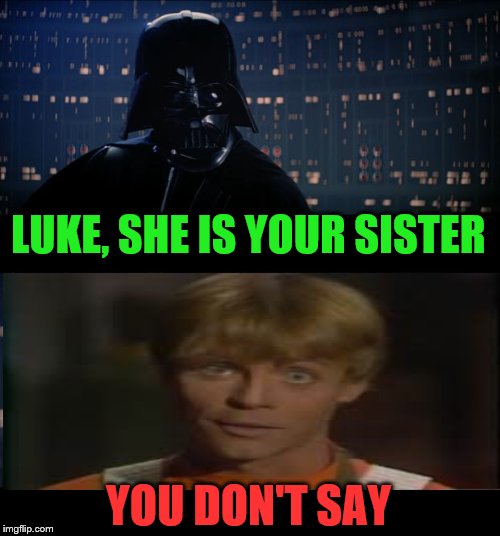 Star Wars No Meme | LUKE, SHE IS YOUR SISTER; YOU DON'T SAY | image tagged in memes,star wars no | made w/ Imgflip meme maker