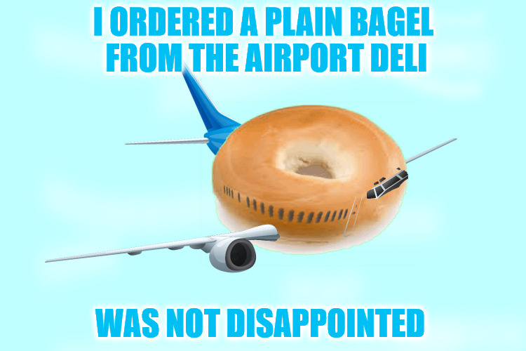 the customer is always right? | I ORDERED A PLAIN BAGEL FROM THE AIRPORT DELI; WAS NOT DISAPPOINTED | image tagged in bad pun,deli,bagel,airplane | made w/ Imgflip meme maker