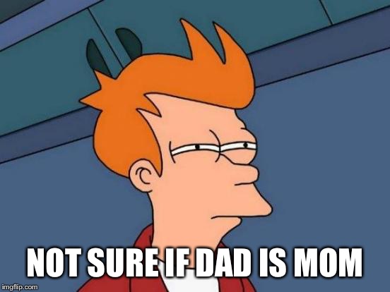 Futurama Fry Meme | NOT SURE IF DAD IS MOM | image tagged in memes,futurama fry | made w/ Imgflip meme maker