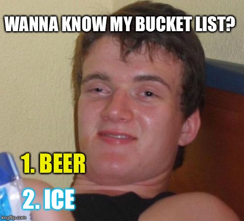 10 Guy Meme | WANNA KNOW MY BUCKET LIST? 1. BEER; 2. ICE | image tagged in memes,10 guy | made w/ Imgflip meme maker