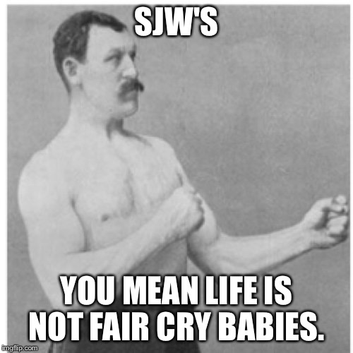 Overly Manly Man Meme | SJW'S; YOU MEAN LIFE IS NOT FAIR CRY BABIES. | image tagged in memes,overly manly man | made w/ Imgflip meme maker