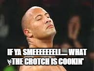 the rock smells | IF YA SMEEEEEEELL....
WHAT THE CROTCH IS COOKIN' | image tagged in the rock smells | made w/ Imgflip meme maker