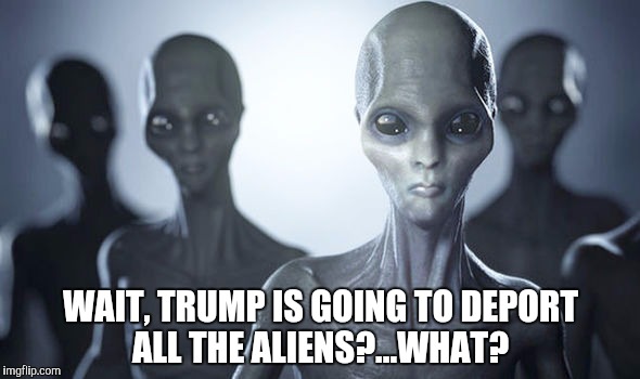 If Trump reports all the aliens, Mulder and Scully will never get to the truth... | WAIT, TRUMP IS GOING TO DEPORT ALL THE ALIENS?...WHAT? | image tagged in aliens,illegal aliens,deportation,donald trump,trump immigration policy,jbmemegeek | made w/ Imgflip meme maker