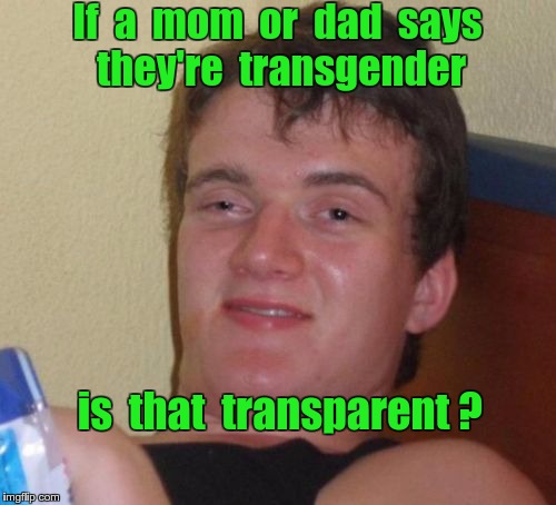 If mom or dad says they're transgender ... | If  a  mom  or  dad  says    they're  transgender; is  that  transparent ? | image tagged in memes,10 guy,transgender,parenting,transparent | made w/ Imgflip meme maker