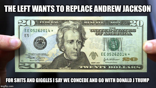 What's the worst that could happen? | THE LEFT WANTS TO REPLACE ANDREW JACKSON; FOR SHITS AND GIGGLES I SAY WE CONCEDE AND GO WITH DONALD J TRUMP | image tagged in confederate,trump,liberal,tweny dollar bill alexander hamilton | made w/ Imgflip meme maker