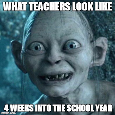 Gollum Meme | WHAT TEACHERS LOOK LIKE; 4 WEEKS INTO THE SCHOOL YEAR | image tagged in memes,gollum | made w/ Imgflip meme maker