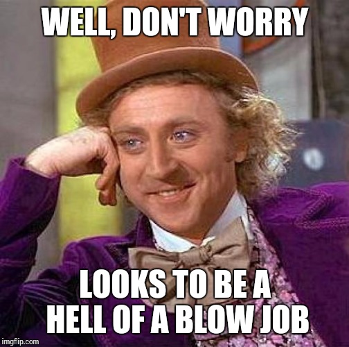 Creepy Condescending Wonka Meme | WELL, DON'T WORRY LOOKS TO BE A HELL OF A BLOW JOB | image tagged in memes,creepy condescending wonka | made w/ Imgflip meme maker