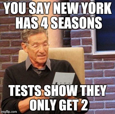 Maury Lie Detector Meme | YOU SAY NEW YORK HAS 4 SEASONS TESTS SHOW THEY ONLY GET 2 | image tagged in memes,maury lie detector | made w/ Imgflip meme maker