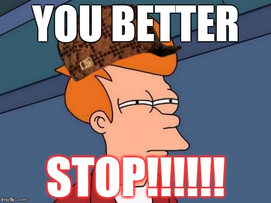 Futurama Fry Meme | YOU BETTER; STOP!!!!!! | image tagged in memes,futurama fry,scumbag | made w/ Imgflip meme maker