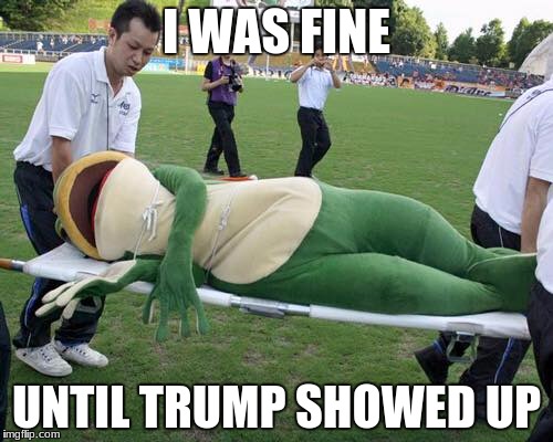 Dat Boi | I WAS FINE; UNTIL TRUMP SHOWED UP | image tagged in dat boi | made w/ Imgflip meme maker