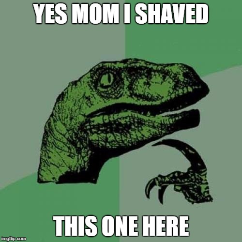 When she asks | YES MOM I SHAVED; THIS ONE HERE | image tagged in memes,philosoraptor | made w/ Imgflip meme maker