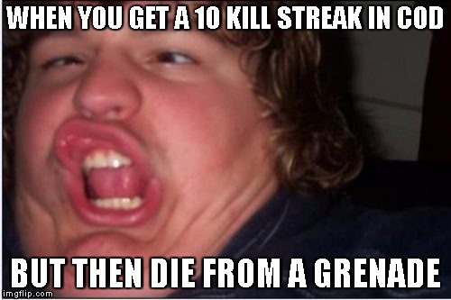 WHEN YOU GET A 10 KILL STREAK IN COD; BUT THEN DIE FROM A GRENADE | image tagged in da faq | made w/ Imgflip meme maker