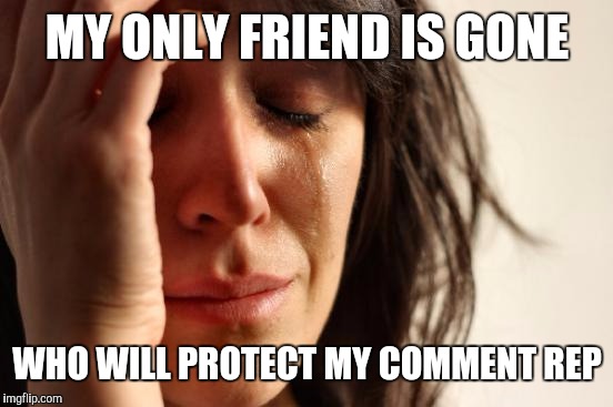 First World Problems Meme | MY ONLY FRIEND IS GONE WHO WILL PROTECT MY COMMENT REP | image tagged in memes,first world problems | made w/ Imgflip meme maker