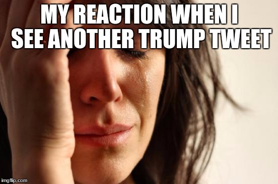 First World Problems Meme | MY REACTION WHEN I SEE ANOTHER TRUMP TWEET | image tagged in memes,first world problems | made w/ Imgflip meme maker