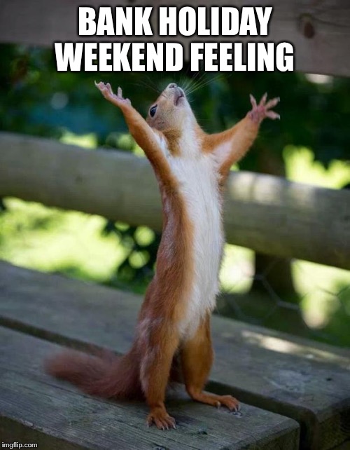 Happy Squirrel | BANK HOLIDAY WEEKEND FEELING | image tagged in happy squirrel | made w/ Imgflip meme maker