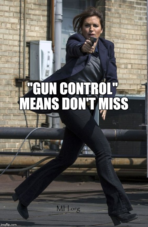 "GUN CONTROL" MEANS DON'T MISS | image tagged in mariska hargitay svu | made w/ Imgflip meme maker