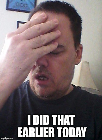 face palm | I DID THAT EARLIER TODAY | image tagged in face palm | made w/ Imgflip meme maker