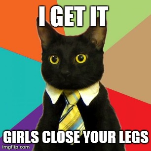 Business Cat Meme | I GET IT  GIRLS CLOSE YOUR LEGS | image tagged in memes,business cat | made w/ Imgflip meme maker