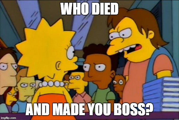 WHO DIED; AND MADE YOU BOSS? | image tagged in who mede you the boss | made w/ Imgflip meme maker