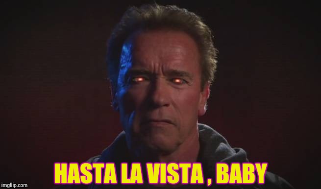 HASTA LA VISTA , BABY | image tagged in terminator fire eyes | made w/ Imgflip meme maker