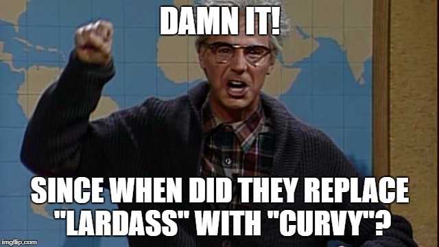 curvy lardass | DAMN IT! SINCE WHEN DID THEY REPLACE "LARDASS" WITH "CURVY"? | image tagged in curvy,lardass,humor | made w/ Imgflip meme maker