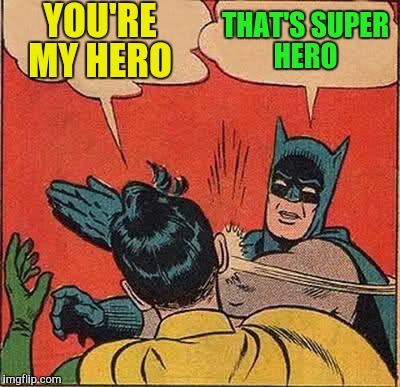 Batman Slapping Robin Meme | YOU'RE MY HERO THAT'S SUPER HERO | image tagged in memes,batman slapping robin | made w/ Imgflip meme maker