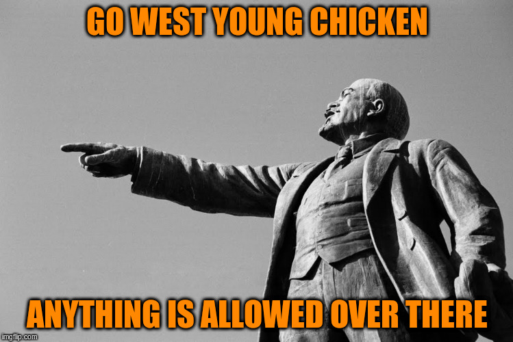 GO WEST YOUNG CHICKEN ANYTHING IS ALLOWED OVER THERE | made w/ Imgflip meme maker