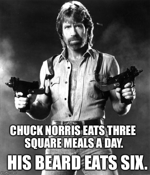 CHUCK NORRIS EATS THREE SQUARE MEALS A DAY. HIS BEARD EATS SIX. | made w/ Imgflip meme maker