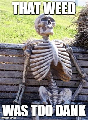 Waiting Skeleton Meme | THAT WEED; WAS TOO DANK | image tagged in memes,waiting skeleton | made w/ Imgflip meme maker