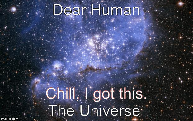 The Universe | Dear Human; Chill, I got this. The Universe | image tagged in the universe | made w/ Imgflip meme maker