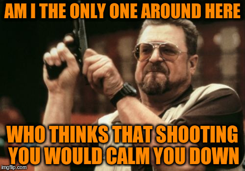 Am I The Only One Around Here Meme | AM I THE ONLY ONE AROUND HERE WHO THINKS THAT SHOOTING YOU WOULD CALM YOU DOWN | image tagged in memes,am i the only one around here | made w/ Imgflip meme maker