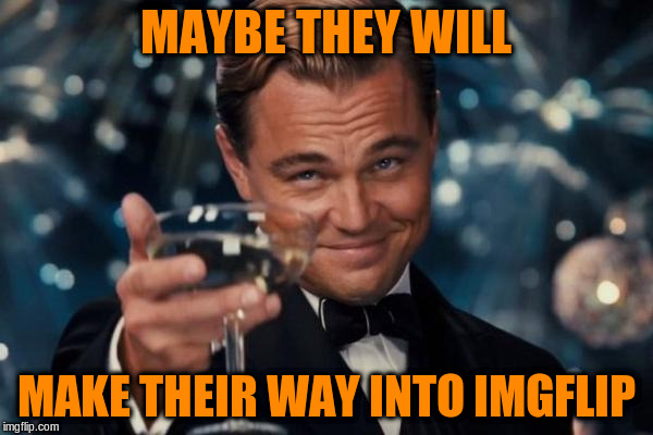 Leonardo Dicaprio Cheers Meme | MAYBE THEY WILL MAKE THEIR WAY INTO IMGFLIP | image tagged in memes,leonardo dicaprio cheers | made w/ Imgflip meme maker