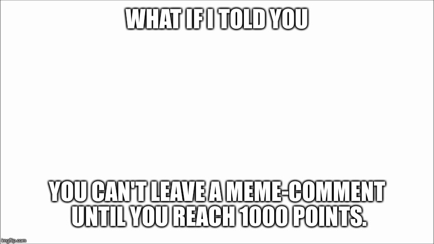 White screen  | WHAT IF I TOLD YOU; YOU CAN'T LEAVE A MEME-COMMENT UNTIL YOU REACH 1000 POINTS. | image tagged in white screen | made w/ Imgflip meme maker