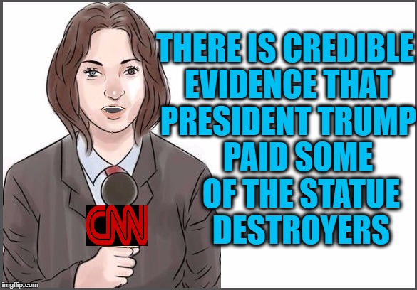 THERE IS CREDIBLE EVIDENCE THAT PRESIDENT TRUMP PAID SOME OF THE STATUE DESTROYERS | image tagged in reporter | made w/ Imgflip meme maker